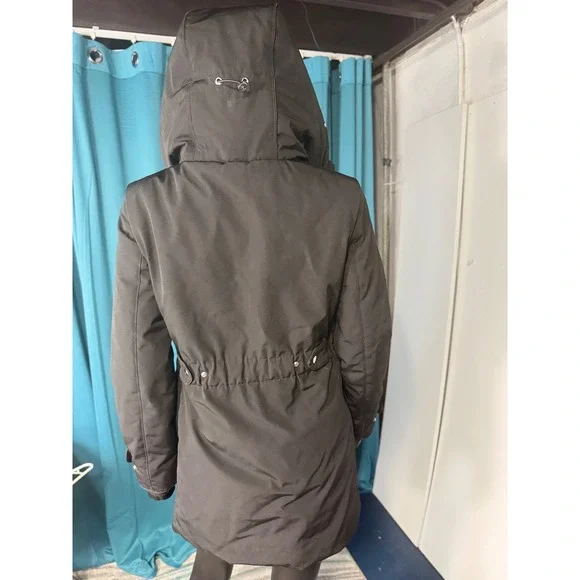 Zara Winter Parka Coat Fur Lined Hooded Jacket Black Warm Womens S - Picture 3 of 11